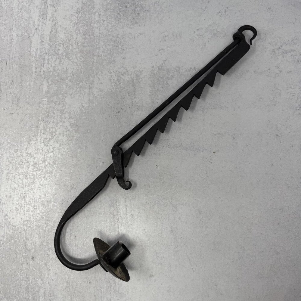 18th C Iron Trammel Single Candleholder cast Iron Sawtooth Antique 1700s Lightin